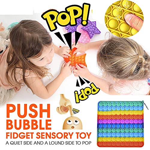 2 Pack Giant Jumbo Large Big Size Pop Fidget Toys Its Rainbow Poppers Push Pop Bubble Fidget Popping Sensory Fidget 100 Bubbles Reliever Silicone Fidget Mega Huge for aldult Boys Girls(Square, Heart)…