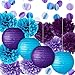 Fadesun Party Decoration Kit Purple Blue Tissue Paper Pom Poms Flowers Papers Lanterns Circle Garland Birthday Wedding Christening Frozen Theme Party Decorations for Adults Boys Girls