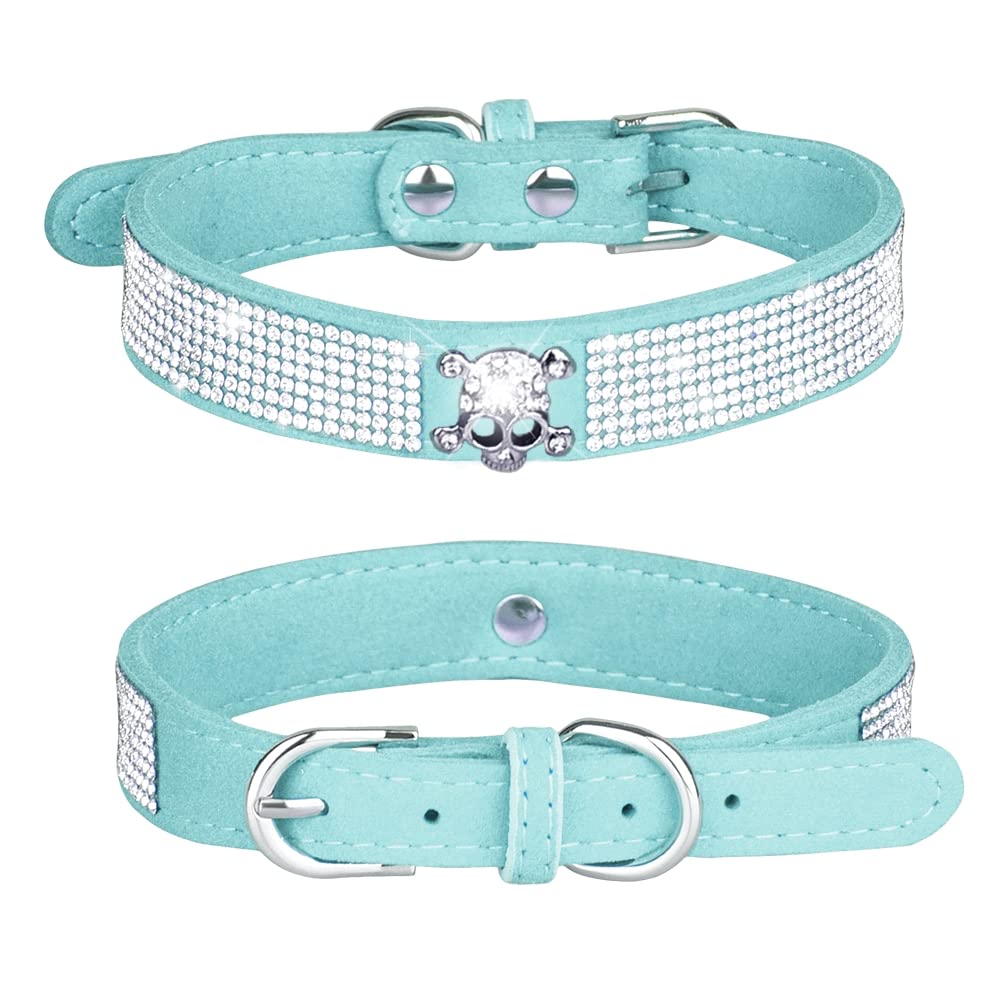 Haoyueer Rhinestone Dog Collar, Cute Dazzling Sparkling Soft Suede Leather Dog Cat Rhinestone Collar Crystal Diamond Pet Dog Puppy Collar (M, Blue-5)