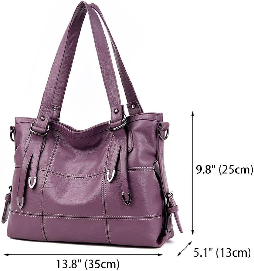 DEERWORD Women's Hobos Shoulder Bags Totes Satchels PU Leather Convertible Top-handle Handbags Purple - Image 4