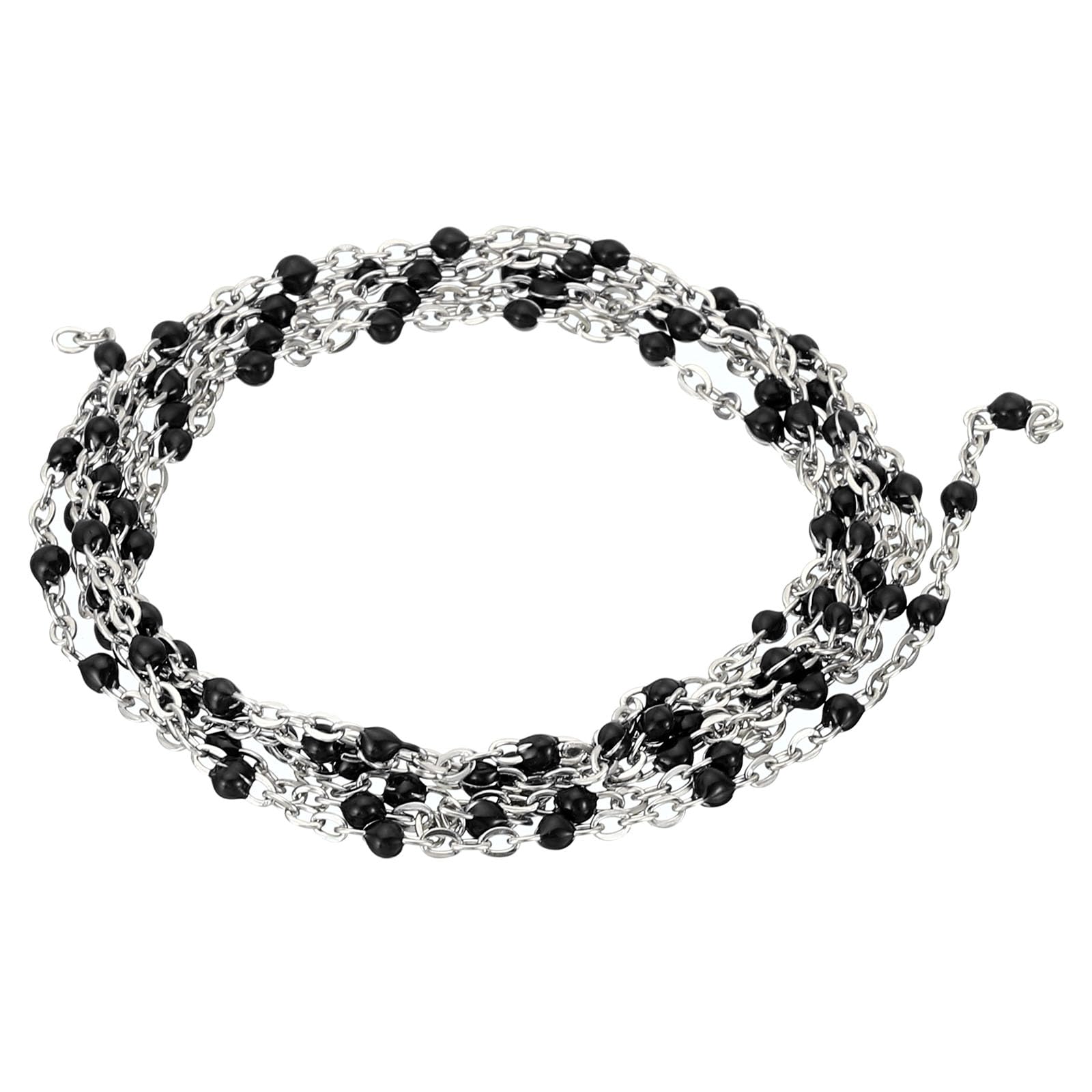 PATIKIL 1m/3.3 Feet Stainless Steel Cable Chain, Silver Link Chain Enamel Beads Satellite for Jewelry Making DIY Necklace Bracelet Accessories, Black