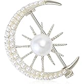 Pearl Sun Moon Brooch Lapel Pin Clothes Accessories Faux Pearl Crescent Moon Planet Gold Plated Pins Dress Suit Backpack Hat Corsage Brooches for Women Elegant Jewelry