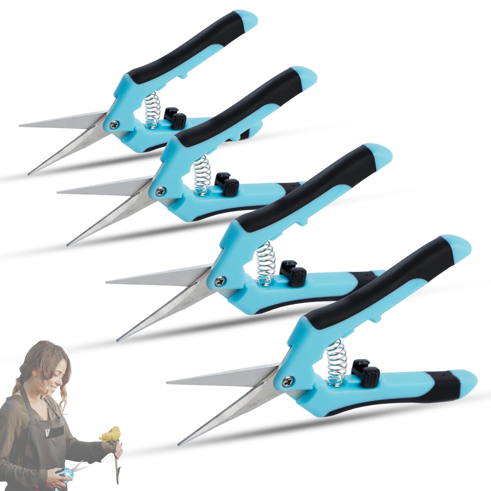 CXRYLZ 4 Pcs Garden Pruning Scissors, Professional Precision Blades Trimming Shears, Comfortable Touch Handles Secateurs, Gardening Clippers Tools for Flowers Fruits Grape Florist Bonsai (4pc)