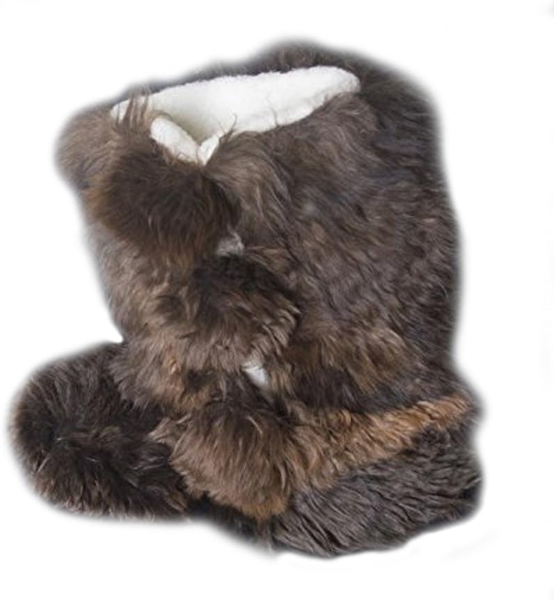 Women Boots Slippers. Brown Baby Alpaca Handmade on Baby Alpaca Fur: 6.5-10.