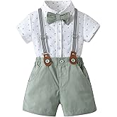 Baby Boys Gentleman Shorts Sets, Infant Outfits Suits, Shirt+Shorts+Bow Tie+Suspenders