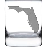 Bevvee Florida State Outline Whiskey Rocks Glass - State Themed Drinking Decor and Gifts for Floridian Women & Men - 10.25 Oz Whisky Tumbler Glasses