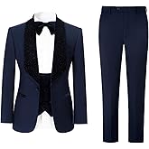 Men's Slim Fit Tuxedo, Shiny Velvet Shawl Collar 3 Piece Suit, Party Jacket Vest Pants & Bow Tie Set