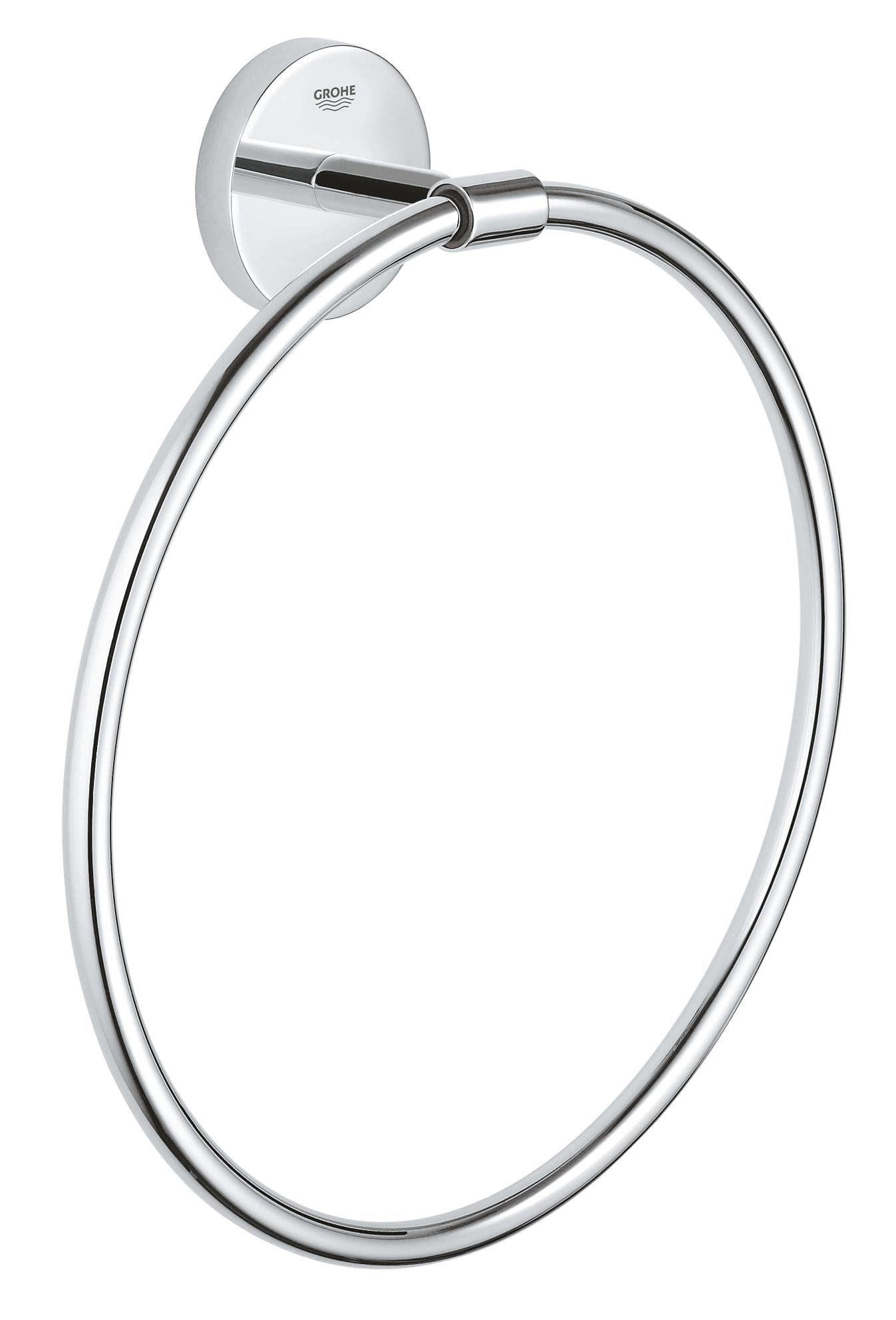 GROHE Start Cosmopolitan QuickFix Towel Ring (Metal, Concealed Fastening, Including Screws and Dowels, Extra Easy to Fit with GROHE QuickGlue), Size 222 mm, Chrome, 41167000