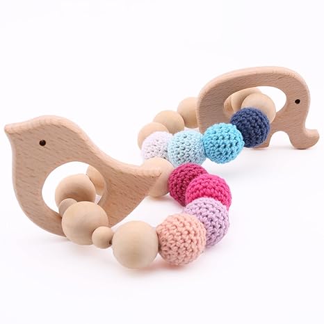 baby tete Beißring häkeln Holz Beißring 2pc Eco freundliche hölzerne Kinderkrankheiten Perlen Baby Aktivität Gym Spielzeug Kr