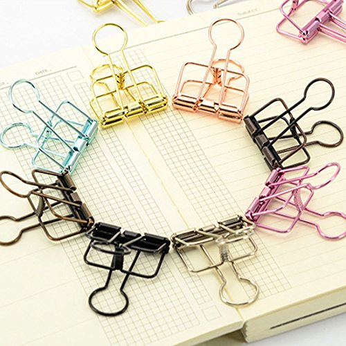 Eforlike Color Hollow Out Paper Binder Clip Invoice Bill Clip Office Supplies Pack of 10 (S, Bronze)