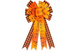 ABTOLS Halloween Wreath Bow Large Halloween Bow Tree Topper Black Orange Buffalo Plaid Pumpkin Ghost Bat Patterns Gift Bows for Halloween Party Holiday Home Indoor Outdoor Basket Ornaments Decorating
