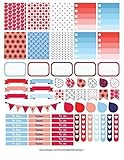 Red and Blue Essential Planning Stickers, sized to fit most planners. Kiss cut, just peel and stick.