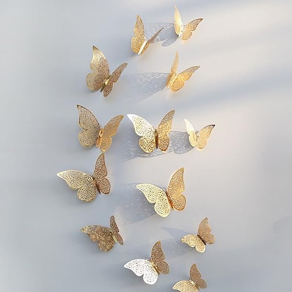 Xtore Flair pro 12pcs 3D Home Decor Butterfly with Sticking Pad(Shimmer Golden)(Set of 12)