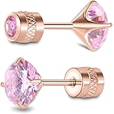Hopply G23 Pure Titanium Earrings,20G Hypoallergenic Implant Grade Flatback 5A Cubic Zirconia Earrings Studs, Suitable for Women Men Sensitive Ears Jewelry Gift