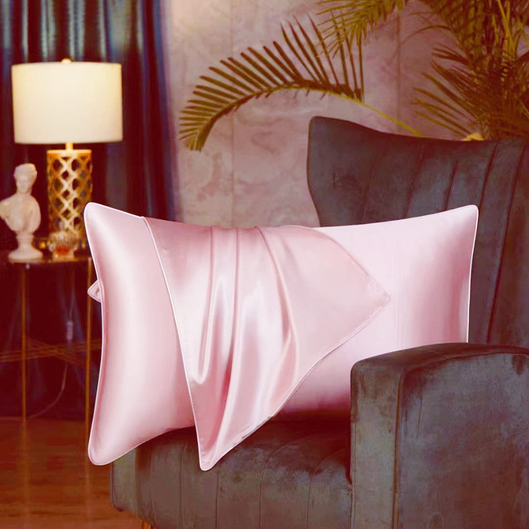 Both Sides Luxury Mulberry Silk Pillowcase 19 Momme Soft Breathable Avoid Facial Wrinkles Hidden Zipper 1pc/pack 100% Pure Natural Silk (Pink, Standard 50x75cm) — image 1