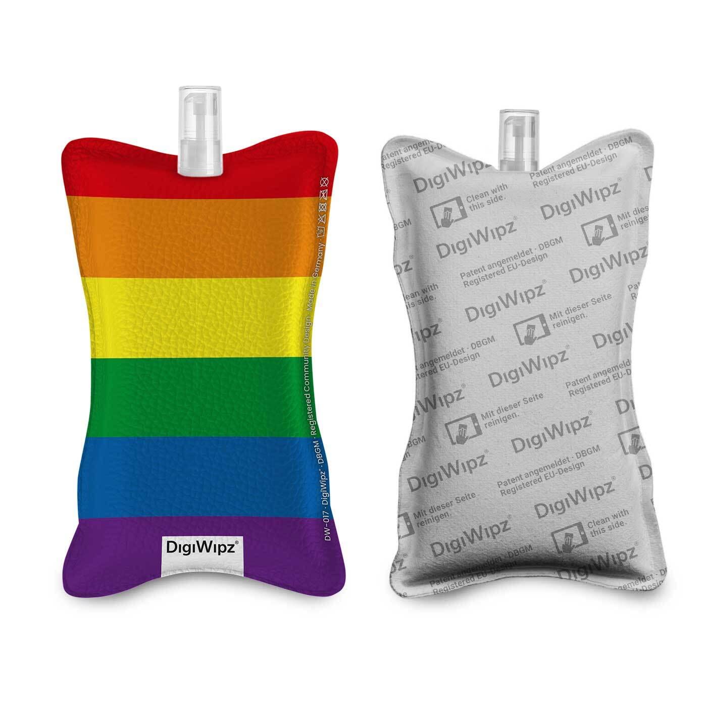 DigiWipz® The ingenious 2-in-1 display cleaner (rainbow stripes) - screen cleaner for displays and touchscreens - screen cleaner microfibre sponge with integrated sprayer