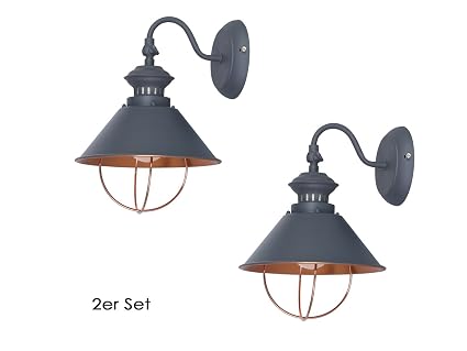 2er Set Retro Wandlampe Florence Grau Ausladung 25cm E27