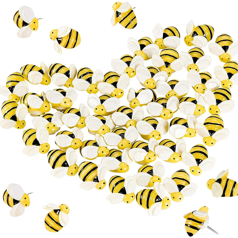 FSSTUD 30 Pcs Bee Shaped Push Pins Decorative Thumb Tacks Drawing Board Push Pins Whiteboard Corkboard Tacks Photo Maps Wall Pins for School Office Bee