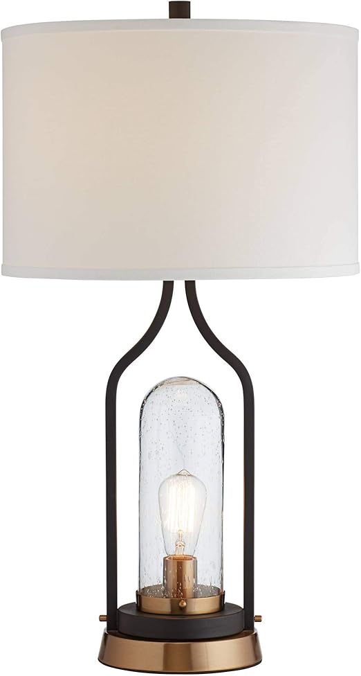 Parker Industrial Farmhouse Table Lamp with Nightlight LED Bronze Brass