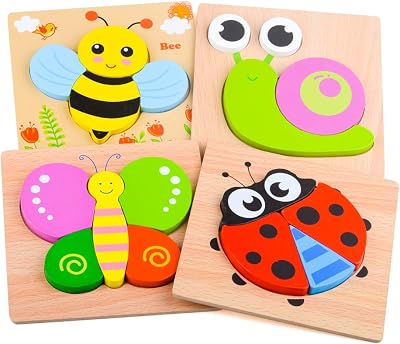 DUDUFLY Wooden Puzzles for Toddlers 1-3 Years Animals Vehicles Gift