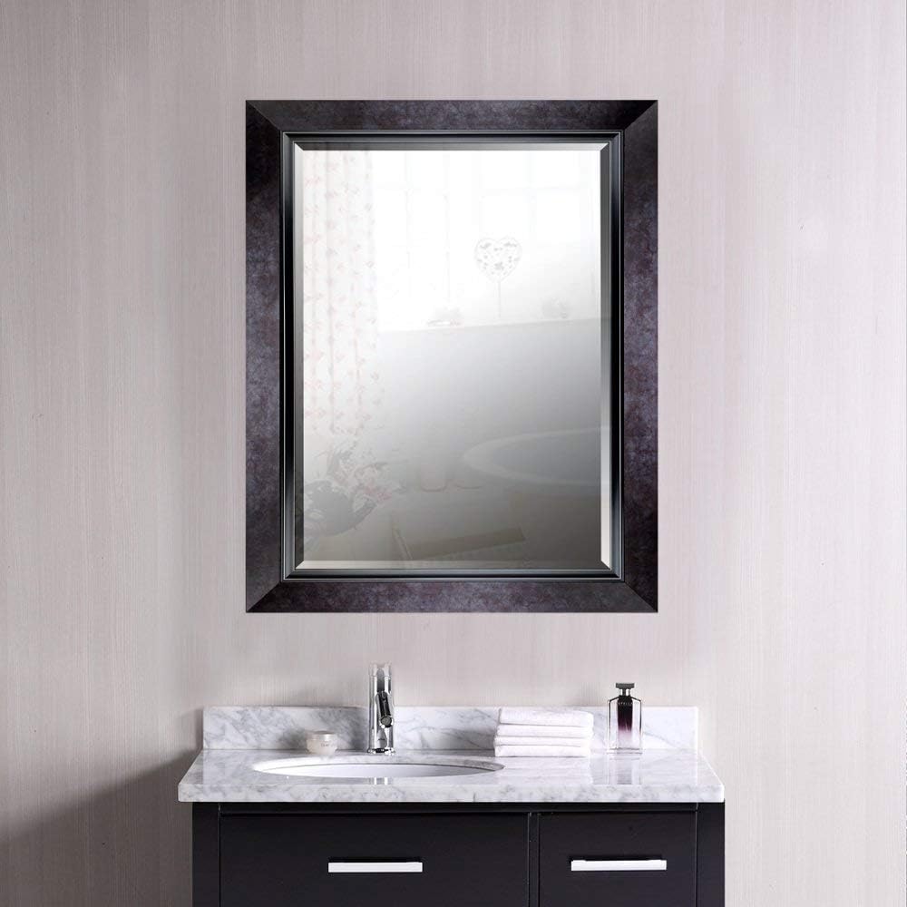 Mirrorize Black Marble Style Frame With Liner Beveled Mirror Vanity