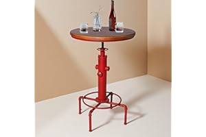 Topower Industrial Bar Table 31.5-41.3" Adjustable Pub Table Kitchen Dining Coffee Bistro Table (Red)