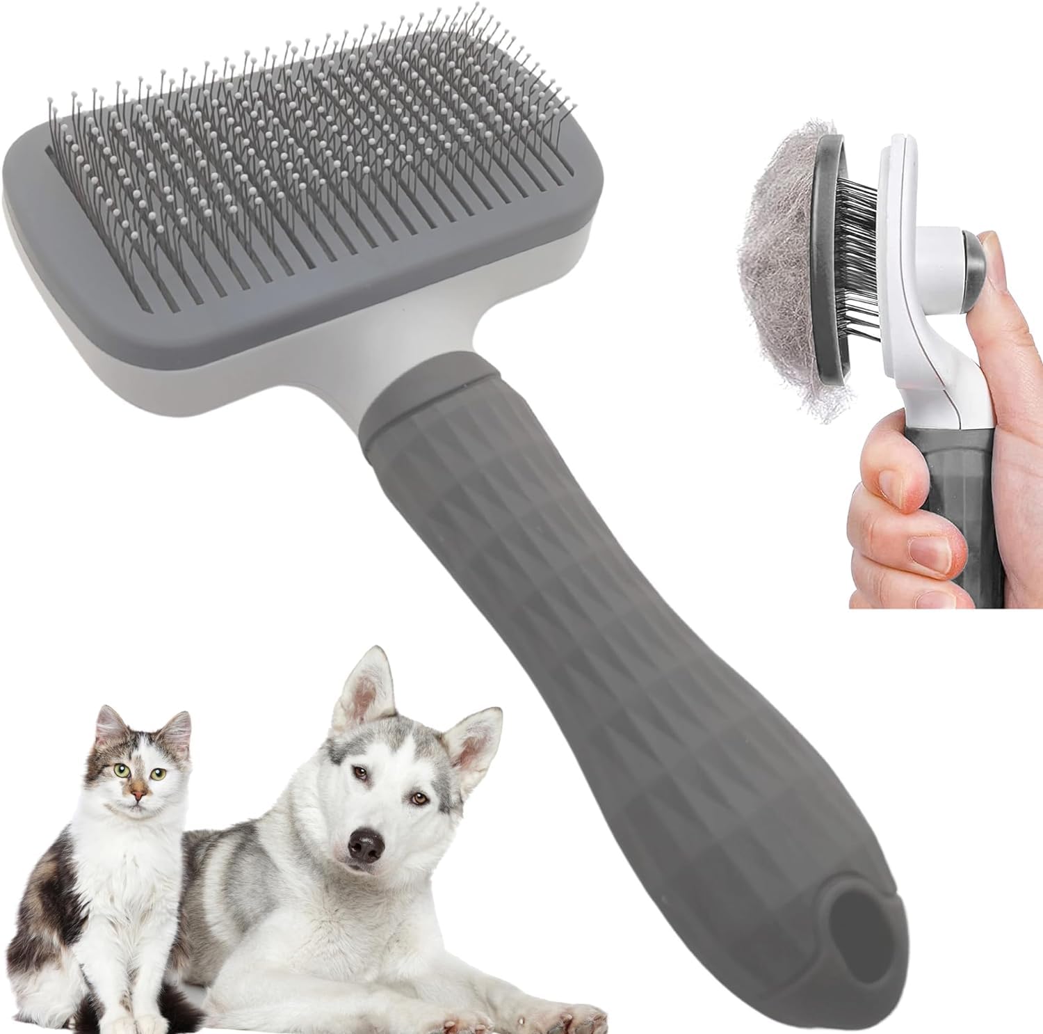 Self Cleaning Slicker Brush for Dogs,Cats, Rabits,Puppies etc, Laadi Cat Brush Dog Brushes For Grooming,Dog Brushes For Shedding,Cat Brushes for Long or Short haired Cats Dogs. (Grey)