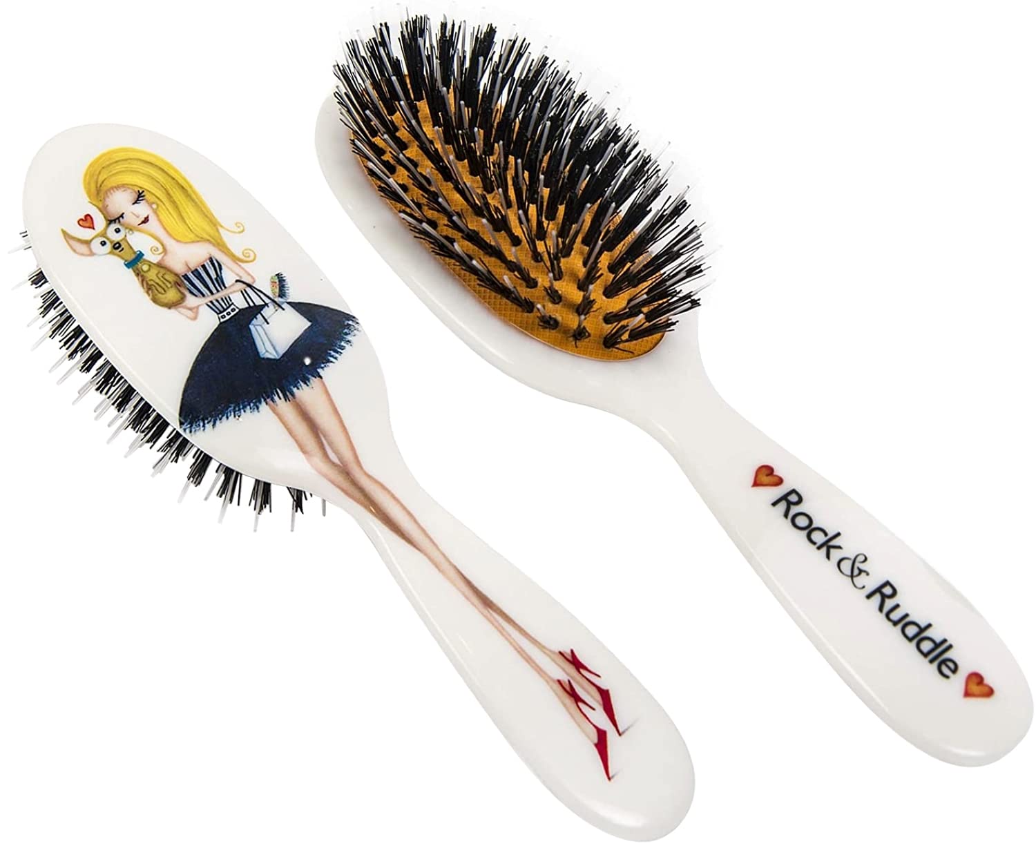 Rock & Ruddle Natural Mixed Boar Bristle Hair Brush for Women and Kids (Small/Travel Size, 17.5cm) - Great for Wet or Dry Hair, Detangling Smoothing Blowdrying - Made in UK - Miss Daisy Evening