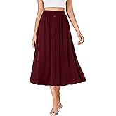 LYANER Women's High Elastic Waist Pleated Flare A Line Midi Skirt with Pockets Coffee Medium
