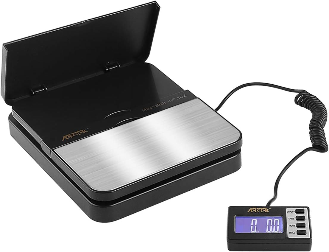 Acteck 150LB x 0.1 OZ Extended Display Digital Shipping Postal Scale with AC Adapter, Black : Office Products