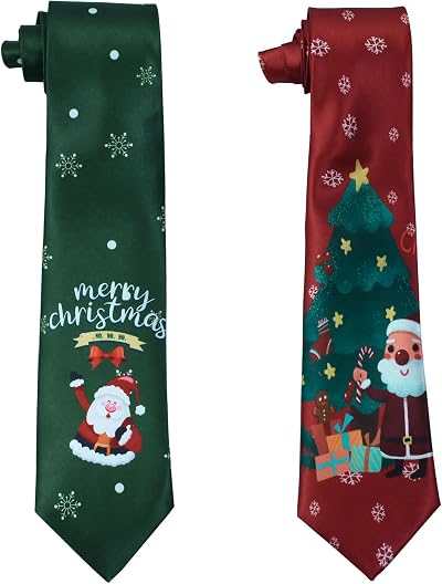 Udewo 2PCS Christmas Ties Santa Claus Snowflake Necktie Men Boys Festive Party