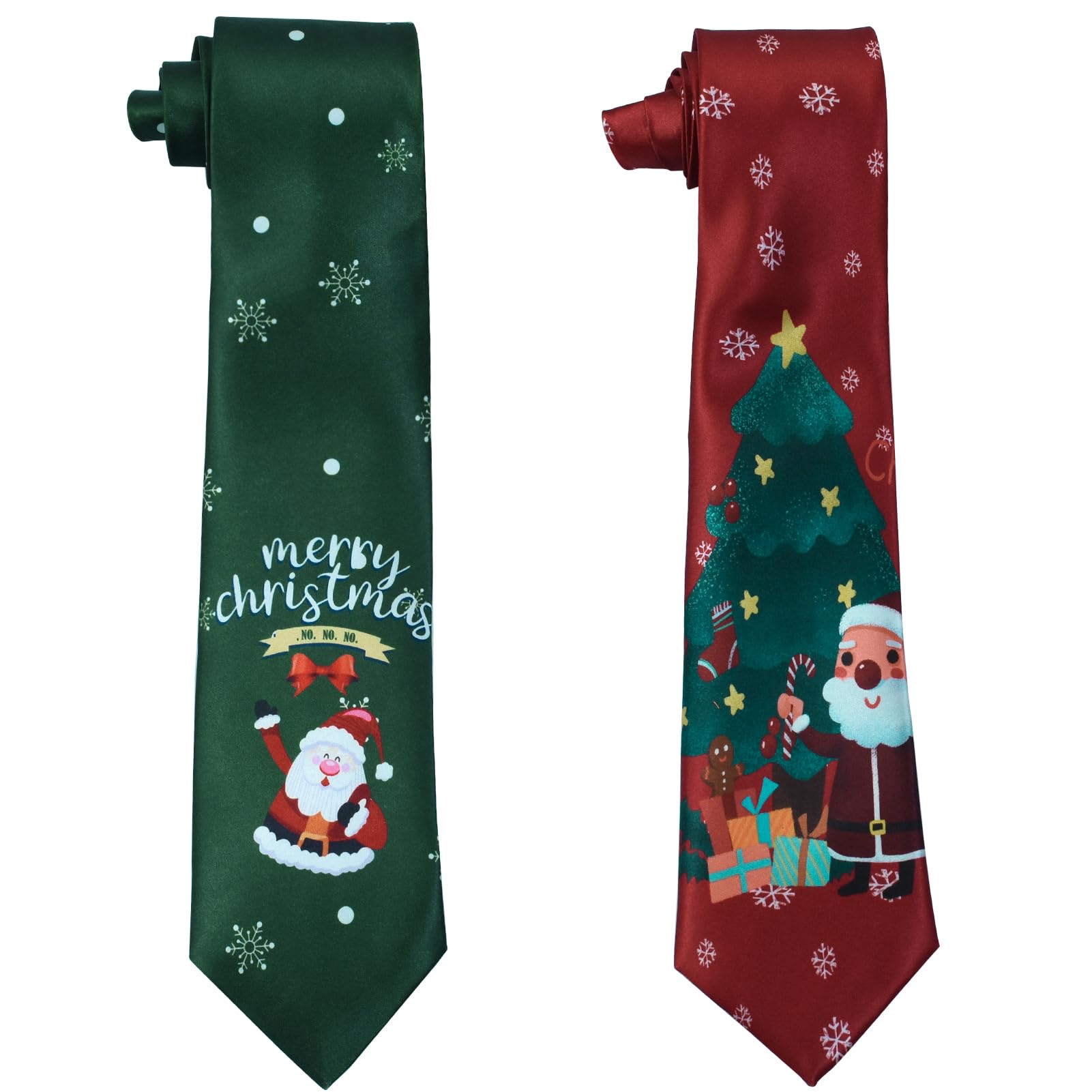 Udewo 2 PCS Christmas Ties, Novelty Xmas Ties Santa Claus Tie Mens Snowflake Tie Boys Necktie Festive Cheer Party Secret Mens Gift for Christmas Party, Fancy Dress Up, Secret Funny Gifts (Red, Green)