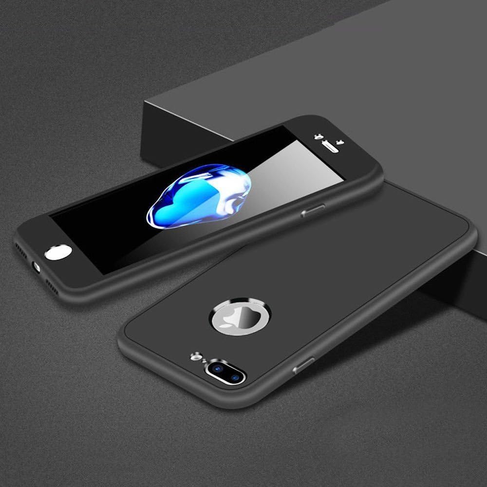 Leobray iPhone 7 Plus Case,iPhone 8 Plus Case, 360° Full Body Silicone [with Tempered Glass Screen Protector] Shockproof Soft TPU Matte Finish Slim Phone Cover for iPhone 7 Plus/iPhone 8 Plus- Black