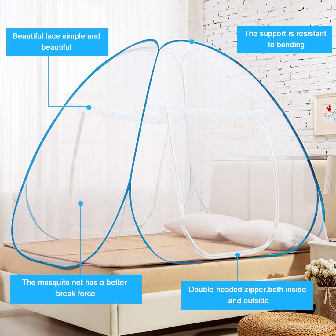 Omont Pop Up Mosquito Net Tent with Bottom, Folding Design for Bedroom and Outdoor Trip, Finest Holes Anti Mosquito Bites, Easy to Install and Wash for Twin to King Size Bed (79 x71x59 inch): Baby
