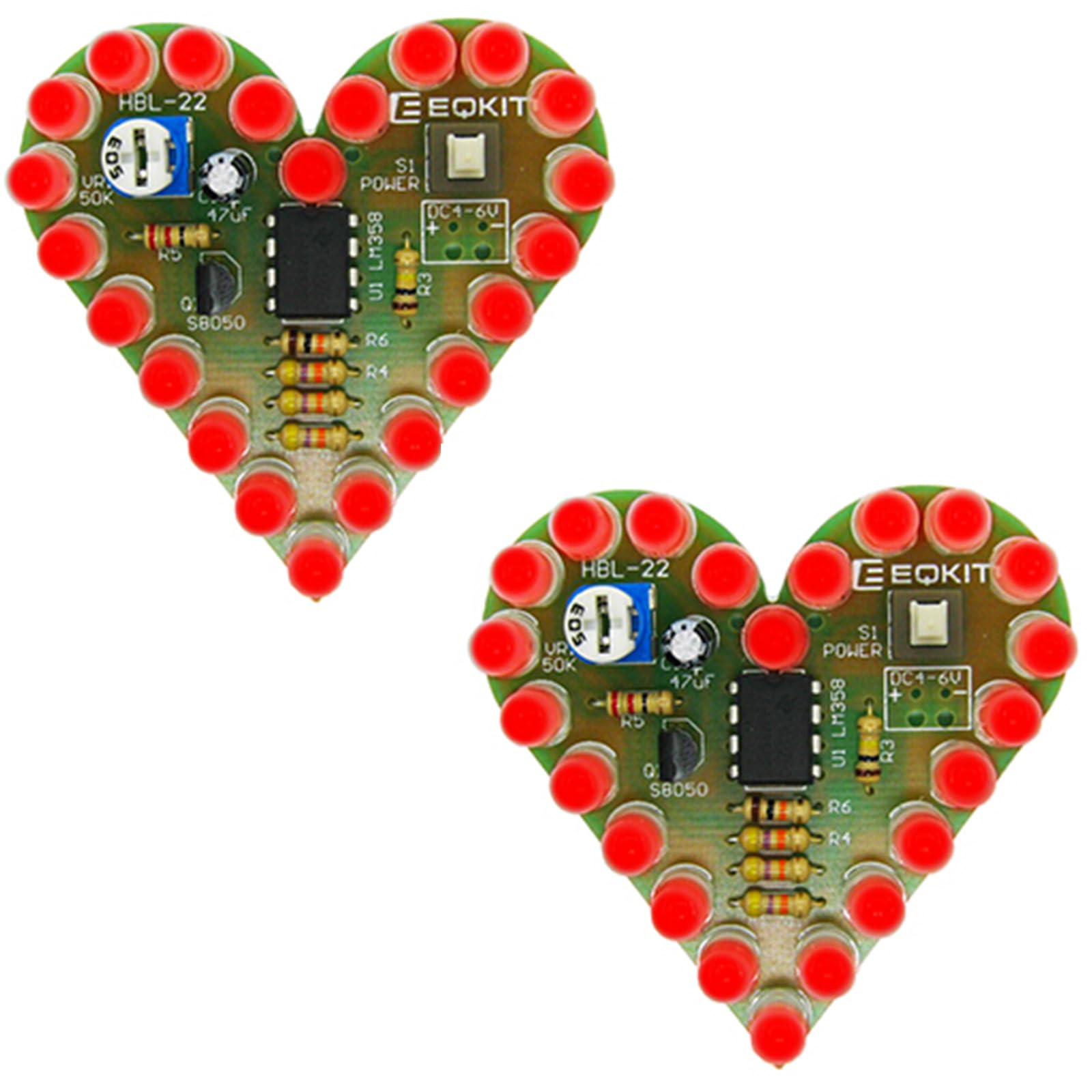 PZMYJB DIY Kit Heart Shape Breathing Lamp Kit DC 4V-6V Breathing LED Suite Red White Blue Green DIY Electronic Production for Learning, Red Pack of 2