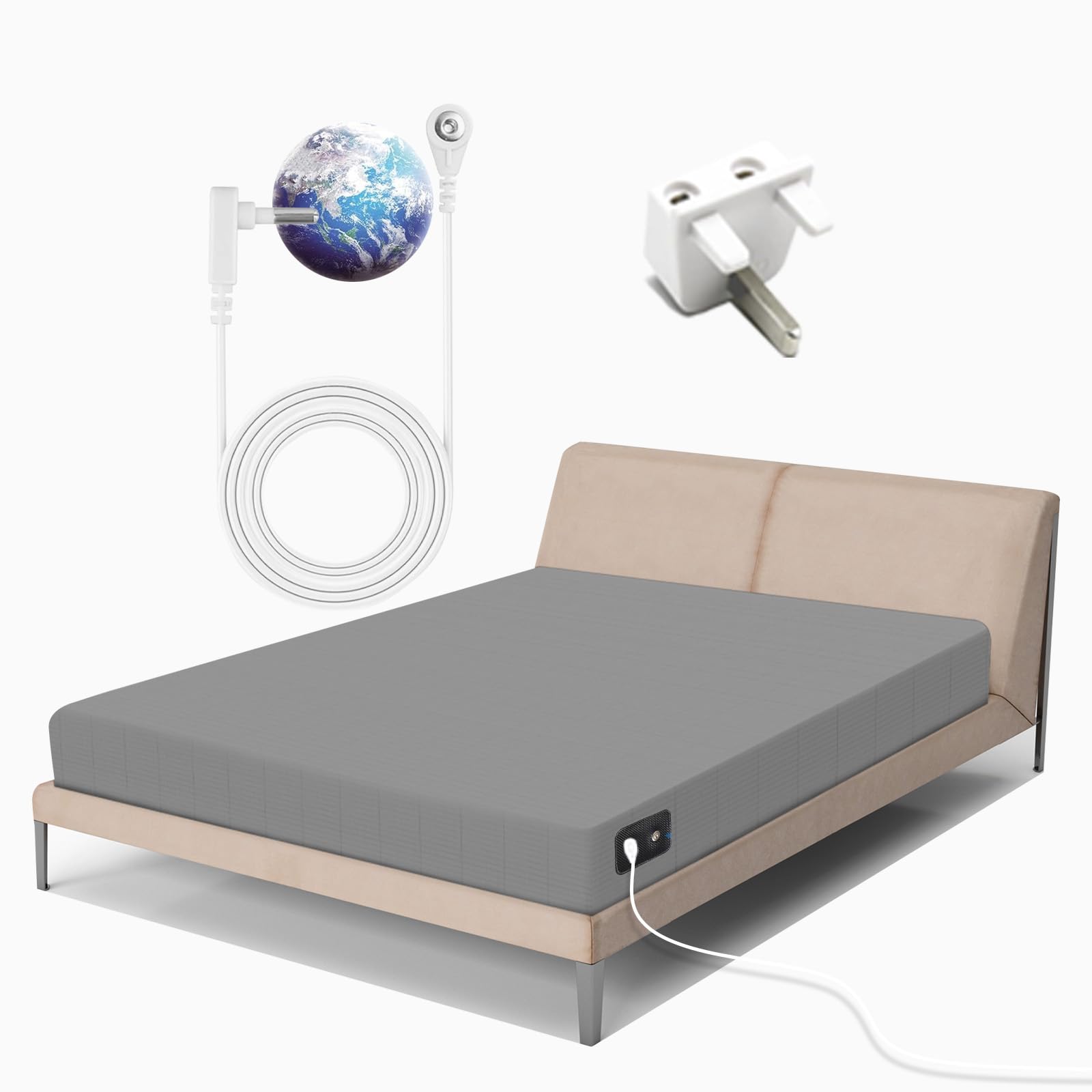 RIQINXIN Grounding Fitted Sheet Improve Sleep 90x190x35cm Double/Euro Grounding Mat Earthing Sheet with 90% Organic Cotton + 10% Pure Silver Fiber, Gray