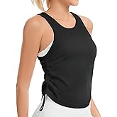 Liuetssroy Side Ruched Workout Tank Tops for Women Racerback Sleeveless Crew Neck Tops for Yoga Gym Running Loose Fit
