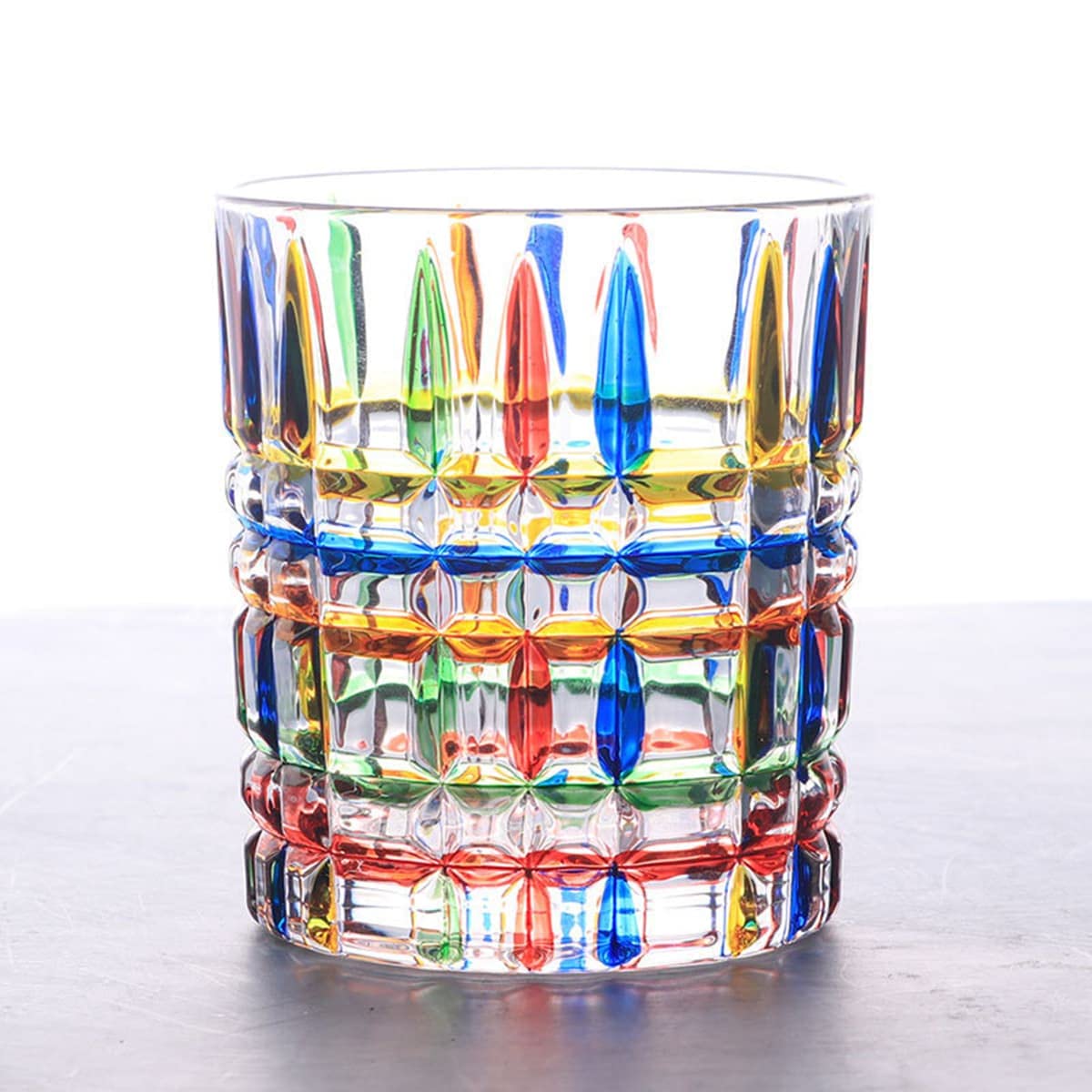 Eidoct Colorful Drinking Glasses, Hand Painted Colored Water Glasses, Multicolor Water Glasse,Whiskey Wineglass Glasses,Tumbler Glasses (Stripes)