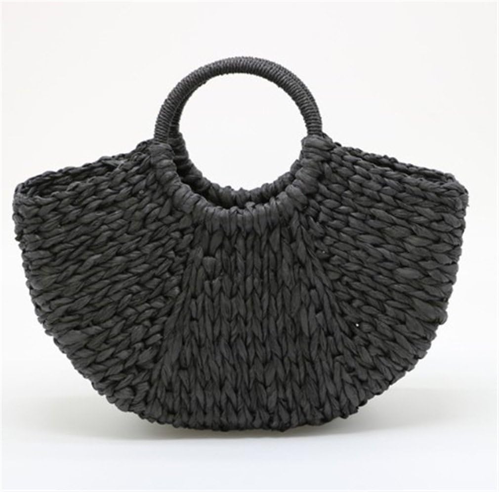 Amuele Bag Women Beach Weaving Straw Bag Wrapped Beach Bag Moon Shaped Bag
