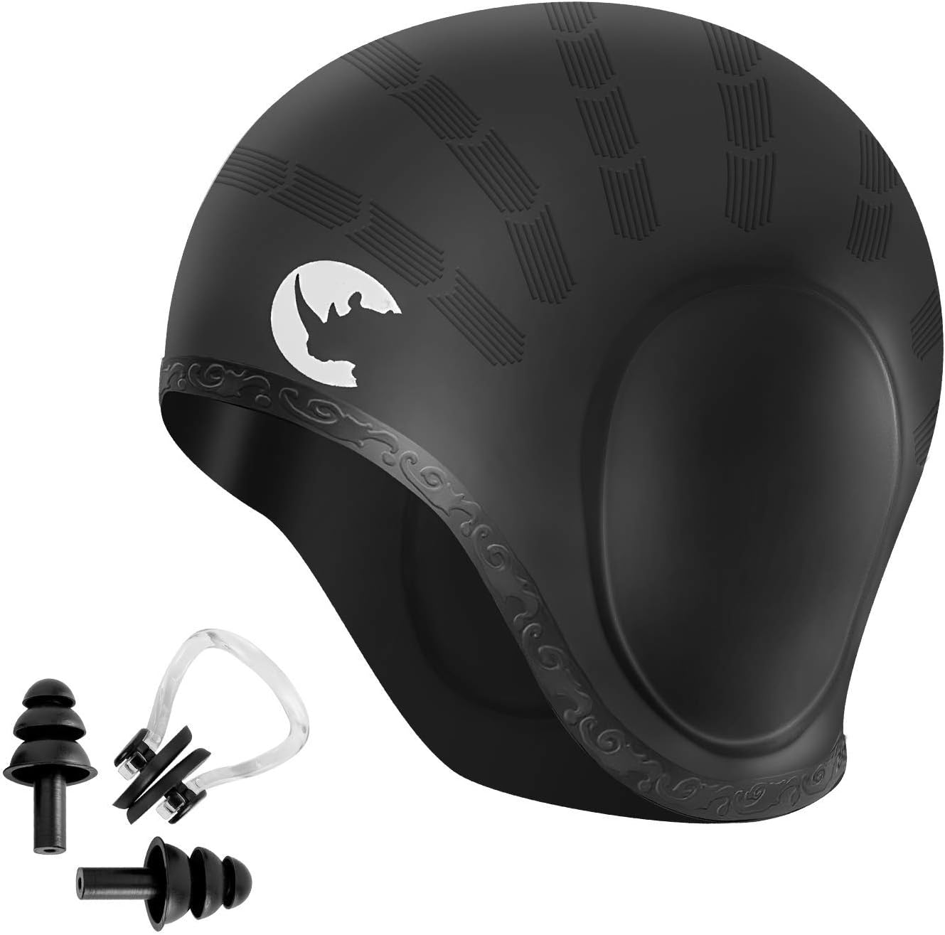 JUEYINGBAILI Swim Cap Silicone Swimming Cap - Waterproof Swim Bathing Hat for Long Short Hair Women Men with Nose Clips, Earplugs & Ear Pockets