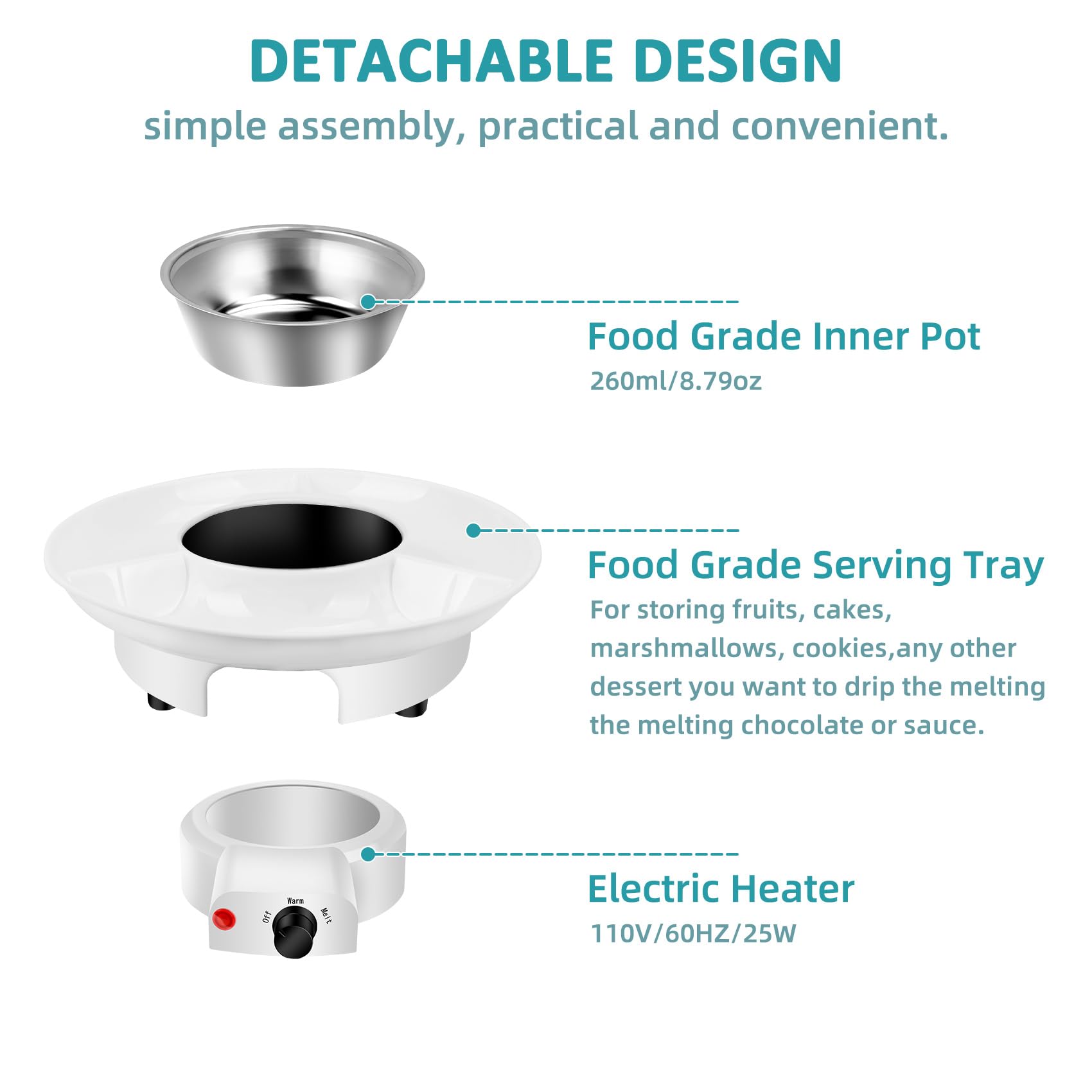 8.79oz MINI Electric Chocolate Melting Pot,Melting Fondue Set with 4PCS Forks,Cute Chocolate Fondue Fountain,Warmer Machine for Milk Chocolate,Cheese,Butter,Candy