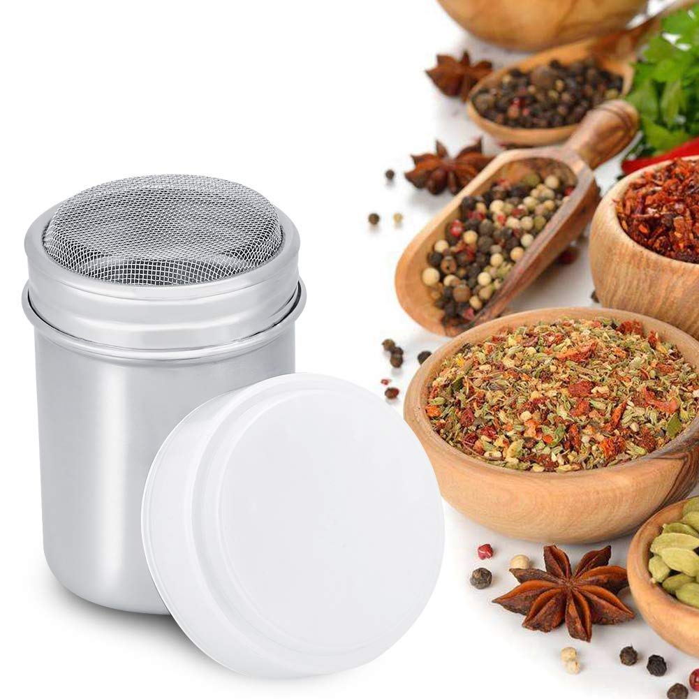 Stainless Steel Powder Shaker Coffee Sugar Cocoa Pepper Spice Dredges with Fine-Mesh Lid for Baking Cooking (S)