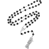 SANDOO Santa Muerte Necklace with Rosary Beads,Protection Good Luck Healing Santa Muerte Pendant with Sickle,Religious Jewelry Amulet for Women Girls Men Her Him