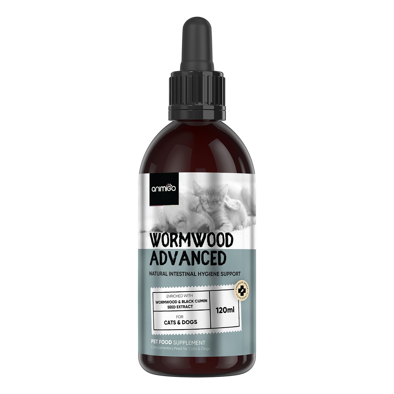 Wormwood Advanced Liquid for Dogs & Cats - 120ml - Enriched with Wormwood & Black Cumin Seed Extract - Gentle Herbal Formula - Easy to Consume Drops - Mix in Water & Food