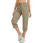 Womens Capris with Pockets Stretch Shorts Hiking Cargo Quick Dry Elastic Waist Long Shorts