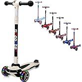 3 Wheels Kick Scooter for Kids Teens Ages 6-18 Years Extral Wide Deck 4 Adjustable Height and Foldable Handlebar LED Flashing Glider Push Scooter for Boys Girls