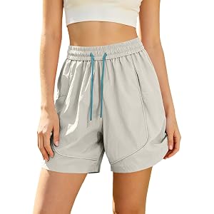 Ladies Drawstring Running Shorts with Pockets High Waisted Active Bottoms Lightweight Gym Shorts Summer Fitness Wear