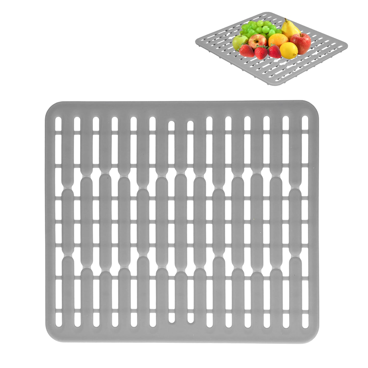 Silicone Sink Mat, 32.5x28.7cm/12.8x11.3 Inch Grey Silicone Sink Protector Mat, Silicone Dish Drying Mats, Sink Drainer Mat Quick Drying and Non Slip, for Drying Crockery and Glasses