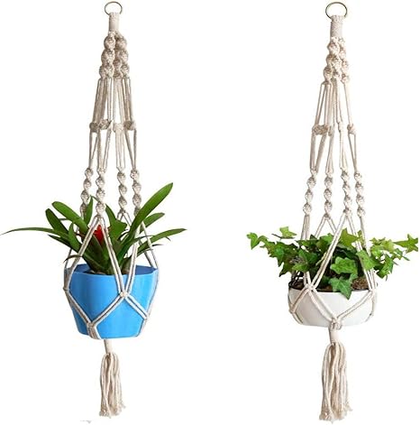 Amazon 2本组 手作り フック付き 麻縄 鉢植え用 鉢 プラントハンガー 植物ハンガーネット鉢吊る マクラメ 吊り下げ ロープ 家庭植物 多肉 花植物 ハーブ サボテン 適用 鉢