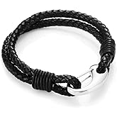 Urban Jewelry Braided Genuine Leather Bracelet with Locking Stainless Steel Clasp (Unique Designs Options)